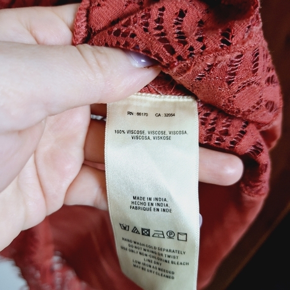 Anthropologie Moulinette Soeurs Coral Satin and Lace Bell Sleeve Blouse Medium - Picture 9 of 12